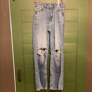 American Eagle Outfitters Stretch Distressed Light Blue Straight Leg Jeans